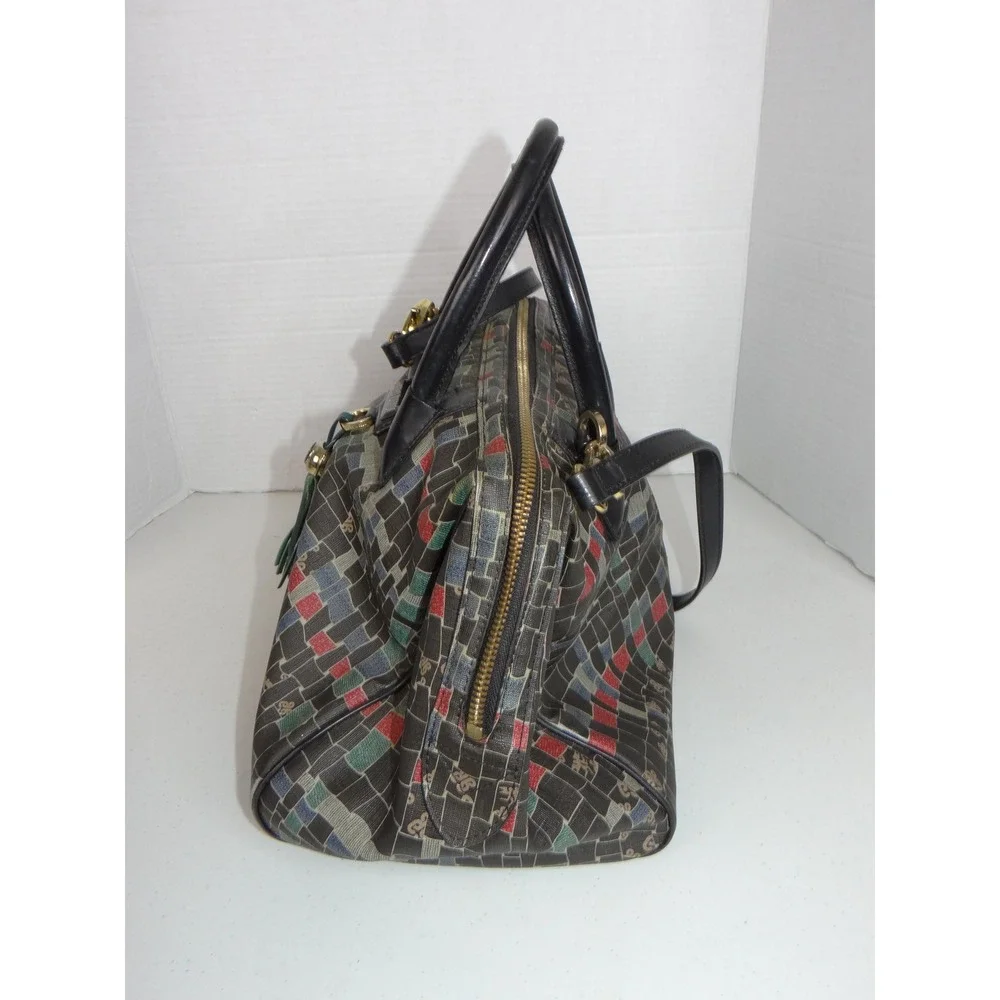 Piero Guidi Magic Circus Satchel Handbag Black Multi Geometric Print Italy 4050